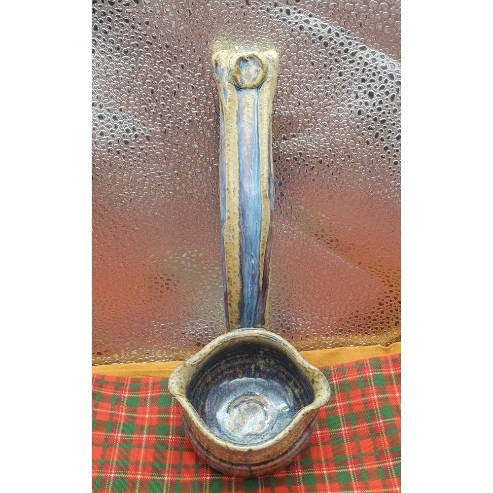 VTG M‎ Green Cobalt Blue Studio Art Ceramic Stoneware Ladle Signed Handmade